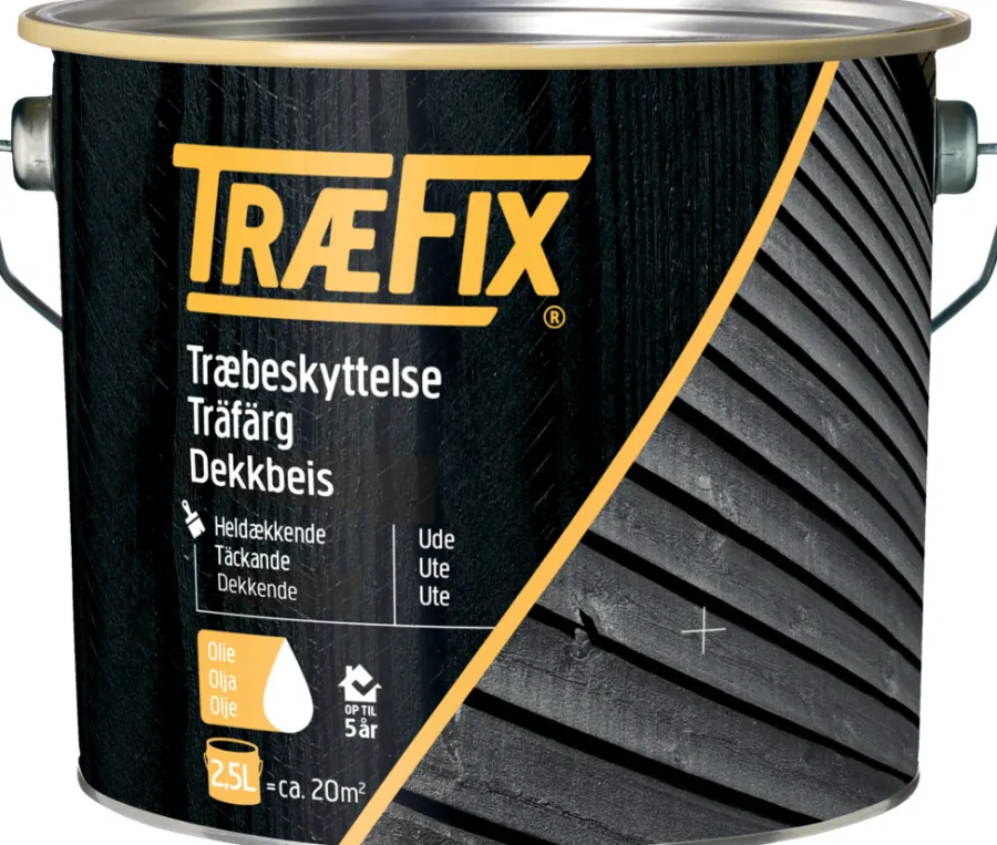 Trebeskyttelse^Træfix dekkbeis oljebasert 2,5 liter Svart