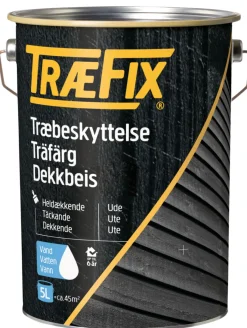 Trebeskyttelse^Træfix dekkbeis vannbasert svenskerød 5 liter Svenskerød (svarende til NCS S 6030-Y70R og RAL 3009)