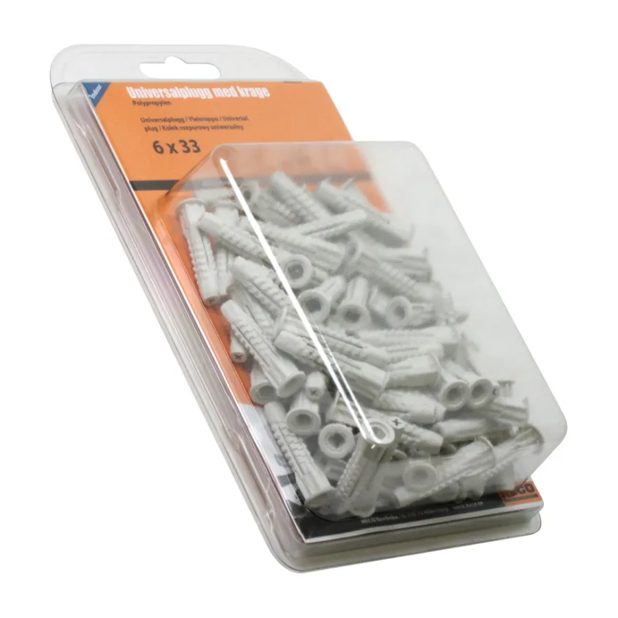 Plugger & Dybler^Heco Universalplugg med krage 6 x 33 mm - 75 stk.