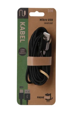 Lyd & Tilbehør Til Mobiltelefoner|Kabler & Adaptere^PhoneFood USB-A til micro USB kabel - 3 meter