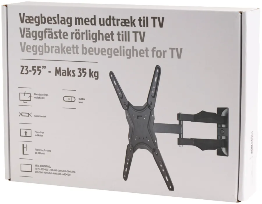 Veggfeste Til Tv^ Veggfeste til TV uttrekk/vipp 23-55" Svart
