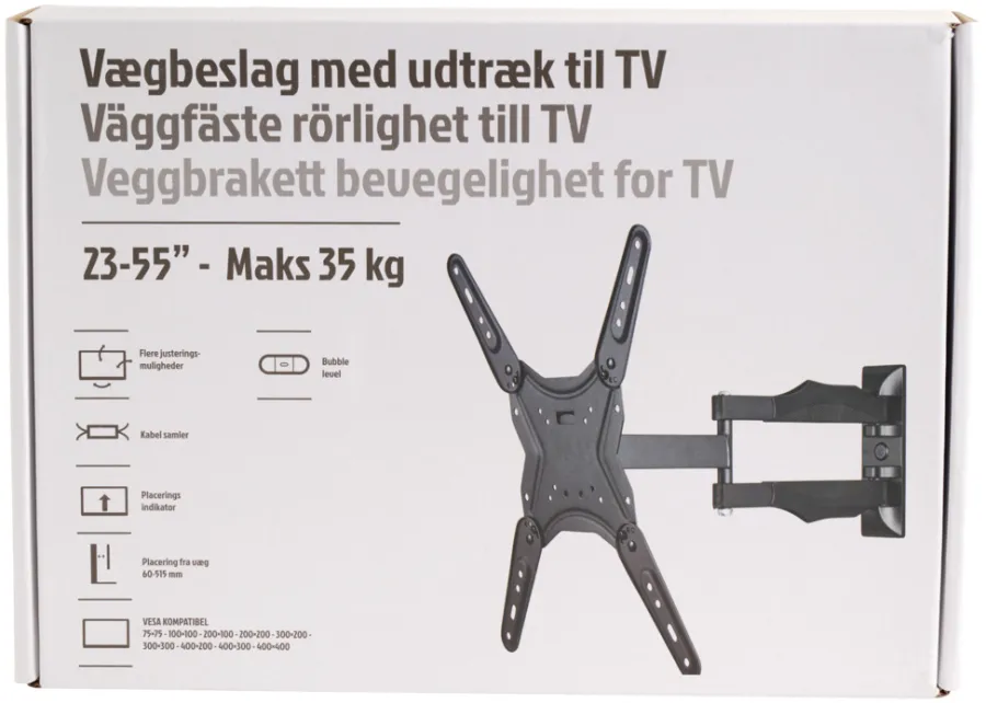 Veggfeste Til Tv^ Veggfeste til TV uttrekk/vipp 23-55" Svart
