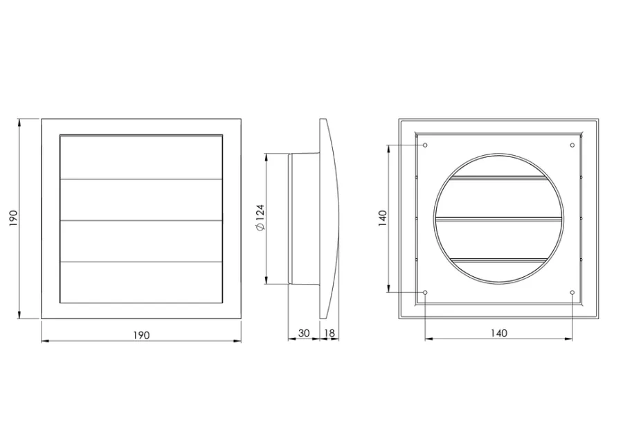 Ventilasjon^ Ventilajsonsrist Ø124 mm selvlukkende Hvit