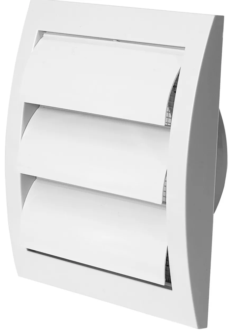 Ventilasjon^ Ventilasjonsrist med vindstopp 15 x 15 cm - Hvit